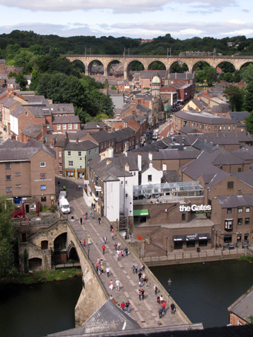 View from the Castle's Norman Gallery looking west. The strategic importance of the Castle can be understood through views such as these, as one can see for miles around Durham.